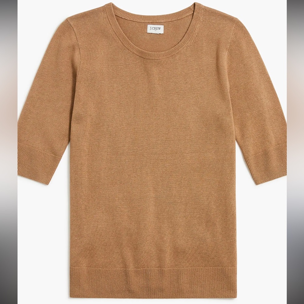 Short-sleeve linen-blend crewneck sweater